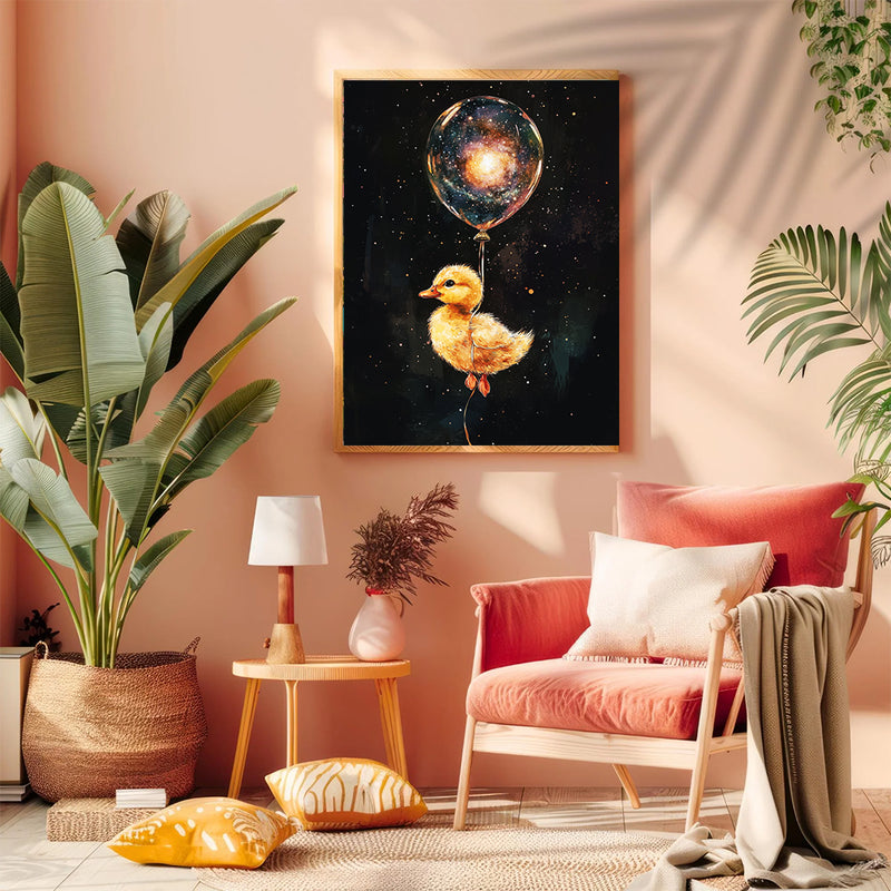 Little Duck's Galaxy Balloon Adventure - Living Room - Canvas Wall Art - Print - Wall Decor