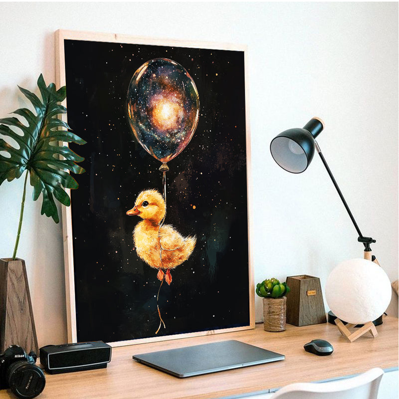 Little Duck's Galaxy Balloon Adventure - Living Room - Canvas Wall Art - Print - Wall Decor