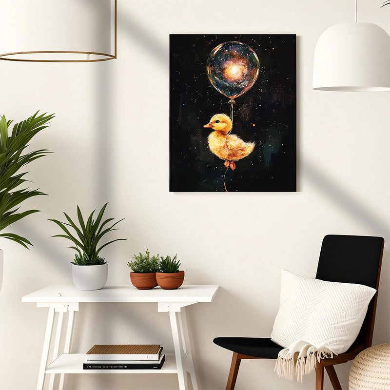 Little Duck's Galaxy Balloon Adventure - Living Room - Canvas Wall Art - Print - Wall Decor