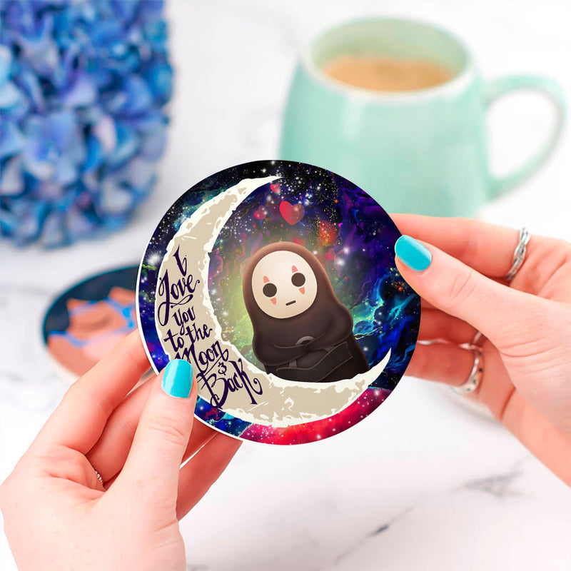 Cute No Face Ghibli Love You To The Moon Galaxy Ceramic Decor Coaster - Gift Idea