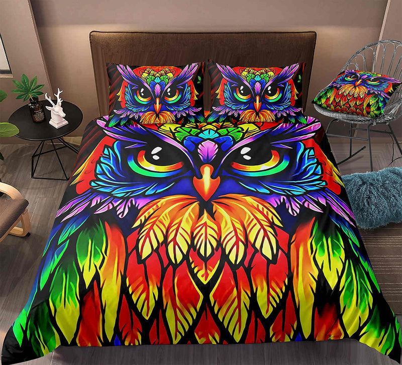 Colorful Owl Art Bedding Set Duvet Cover And 2 Pillowcases Nearkii