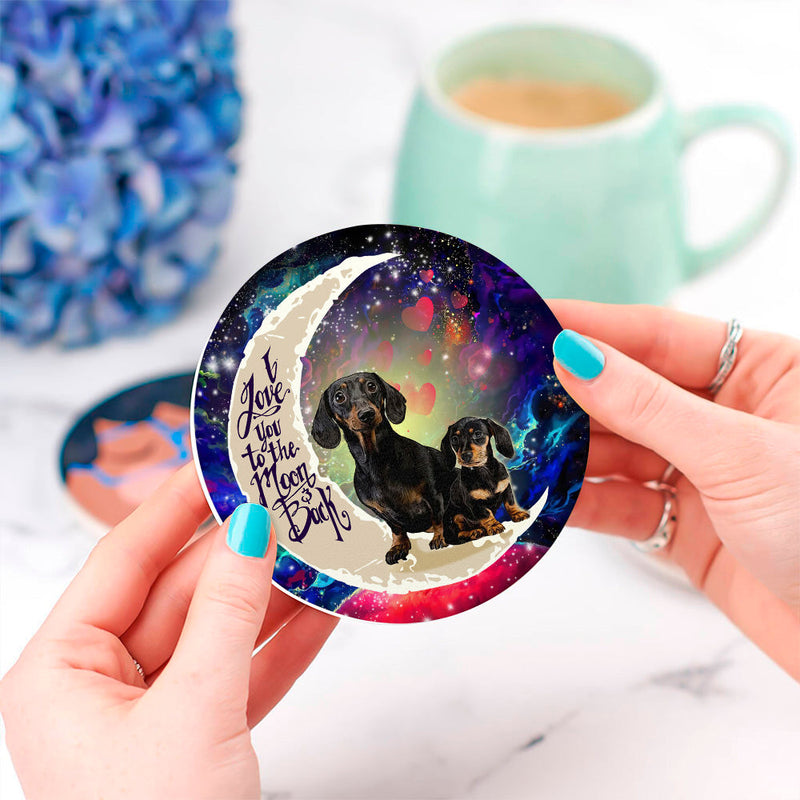 Dachshund Couple Love You To The Moon Galaxy Ceramic Decor Coaster - Gift Idea