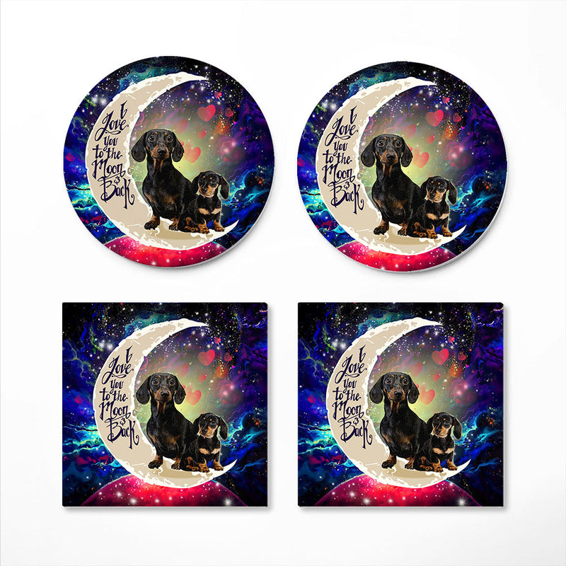 Dachshund Couple Love You To The Moon Galaxy Ceramic Decor Coaster - Gift Idea