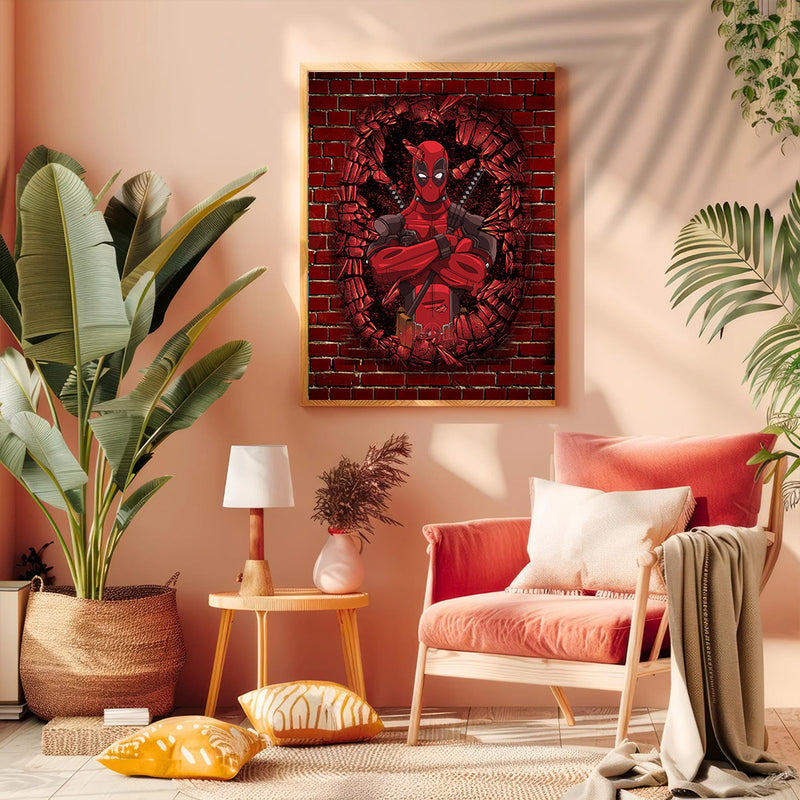 Deadpool Break Wall - Living Room - Canvas Wall Art - Print - Wall Decor