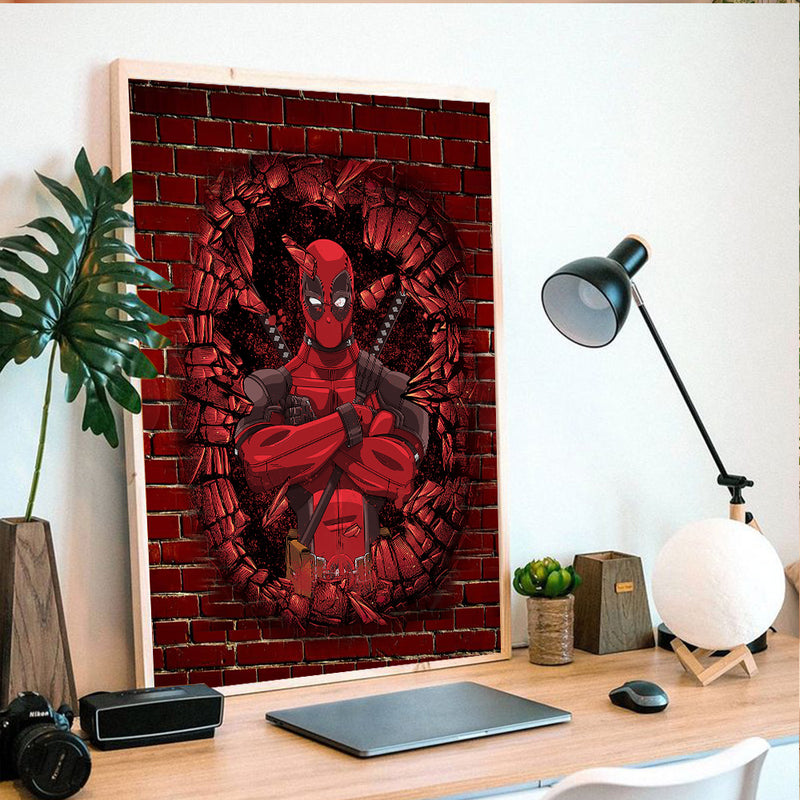 Deadpool Break Wall - Living Room - Canvas Wall Art - Print - Wall Decor