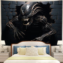 Alien Xenomorph Attacking Through A Brick Wall Tapestry