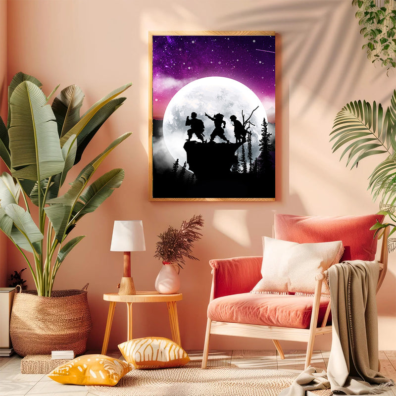 Demon Slayer Kimetsu No Yaiba Moon Night - Living Room - Canvas Wall Art - Print - Wall Decor