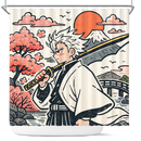Demon Slayer Sanemi Anime Japan Ink Style Shower Curtain