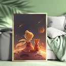 A Little Girl And Fox Is Sitting On A Plane - Living Room - Canvas Wall Art - Print - Wall Decor