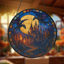 Dragon Attack Castle At Moon Night Stained Glass Suncatcher