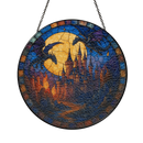Dragon Attack Castle At Moon Night Stained Glass Suncatcher