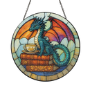 Dragon Book Stained Glass Suncatcher