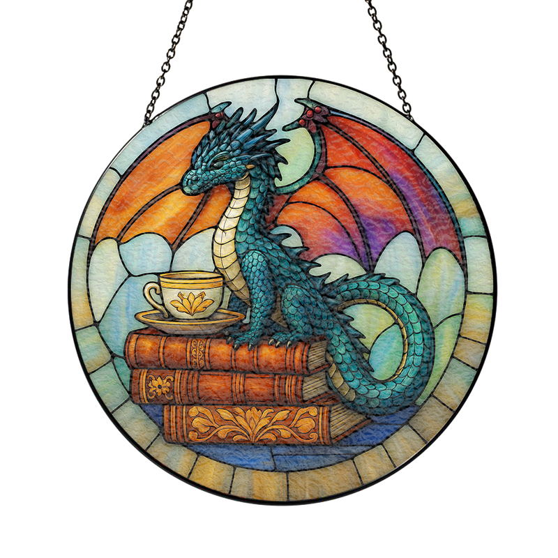 Dragon Book Stained Glass Suncatcher