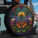 Stained Glass Of Colorful Dragonfly Jeep Car Spare Tire Cover