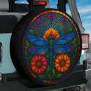 Dragonfly Flower Stained Glass Jeep Car Spare Tire Cover