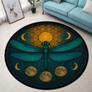 Dragonfly Green Stained Glass Round Rug