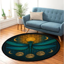 Dragonfly Green Stained Glass Round Rug
