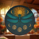Dragonfly Green Round Stained Glass Suncatcher