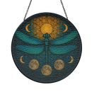 Dragonfly Green Round Stained Glass Suncatcher