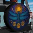Dragonfly Moon Blue Stained Glass Jeep Car Spare Tire Cover