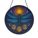 Dragonfly Moon Blue Round Stained Glass Suncatcher
