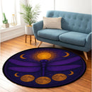 Dragonfly Moon Purple Stained Glass Round Rug
