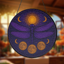 Dragonfly Moon Purple Round Stained Glass Suncatcher