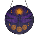 Dragonfly Moon Purple Round Stained Glass Suncatcher