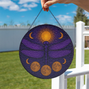 Dragonfly Moon Purple Round Stained Glass Suncatcher