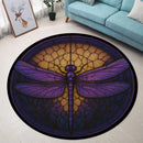 Dragonfly Purple Stained Glass Round Rug