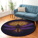 Dragonfly Purple Stained Glass Round Rug