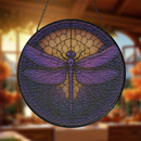 Dragonfly Purple Round Stained Glass Suncatcher