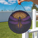 Dragonfly Purple Round Stained Glass Suncatcher