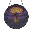Dragonfly Purple Round Stained Glass Suncatcher