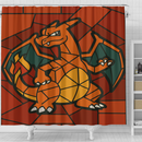 Charizard Pokemon Stained Glass Shower Curtain