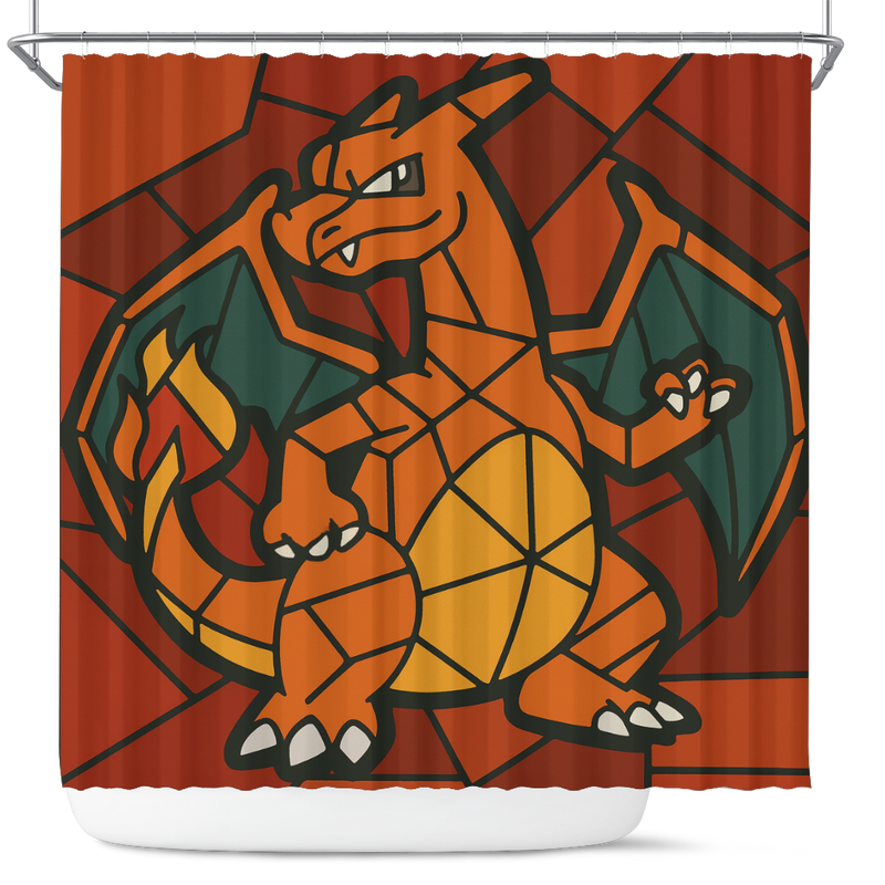 Charizard Pokemon Stained Glass Shower Curtain
