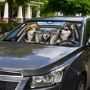 Husky Dog Family Driving Custom Car Windshield Sunshades