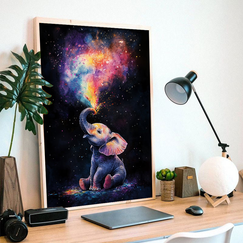 Baby Elephant Exploring The Universe With A Rainbow Of Imagination - Living Room - Canvas Wall Art - Print - Wall Decor