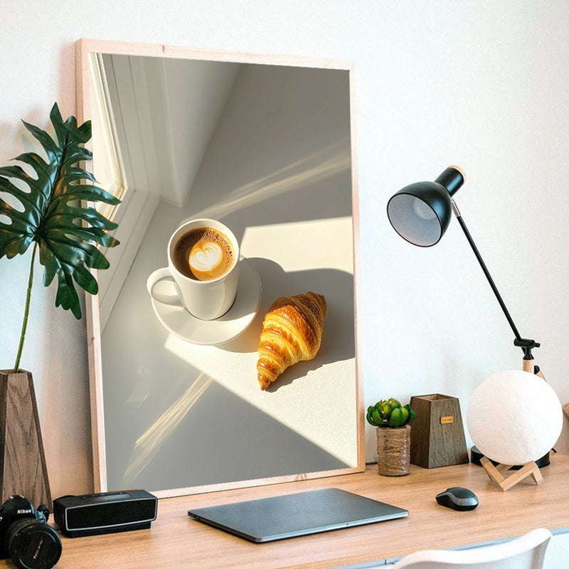 Espresso Coffee Cup With Croissant In Shining Sun - Living Room - Canvas Wall Art - Print - Wall Decor