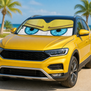 Yellow Funny Angry Cartoon Eyes Custom Car Windshield Sunshades