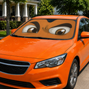 Orange Challenging Cartoon Eyes Custom Car Windshield Sunshades