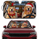 Santa And Elf Golden Retriever Custom Car Windshield Sunshades