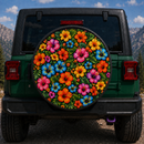Colorful Hawaiian Hibiscus Custom Jeep Wheel Cover With Camera Hole