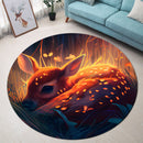 Fawn Bedded Down In The Grass Round Rug
