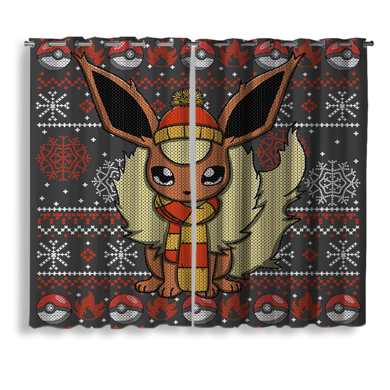 Pokemon Flareon Eevee Evolution Christmas Window Curtain