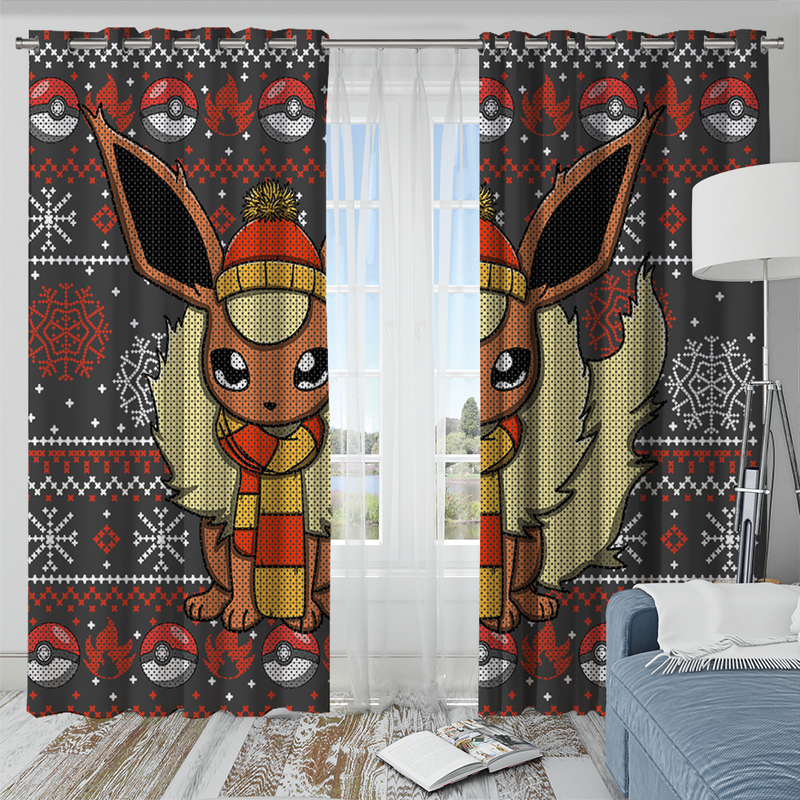 Pokemon Flareon Eevee Evolution Christmas Window Curtain