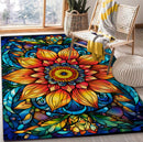Flower Mandala Stained Glass Rectangular Area Rug