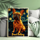 French Bull Dog In Pop Art Style Featuring Starry Night - Living Room - Canvas Wall Art - Print - Wall Decor
