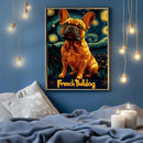 French Bull Dog In Pop Art Style Featuring Starry Night - Living Room - Canvas Wall Art - Print - Wall Decor