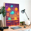 Cat Bar Watercolor - Living Room - Canvas Wall Art - Print - Wall Decor